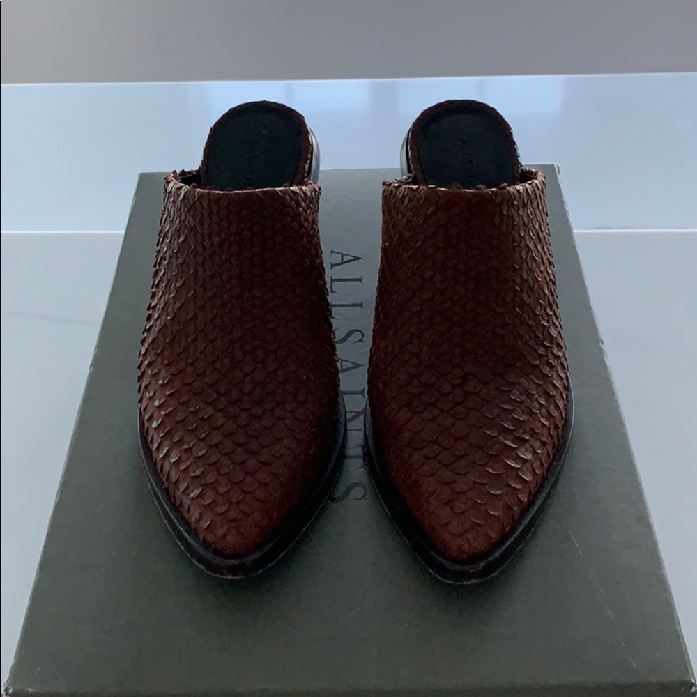 All Saints Brick color mules. Size 6